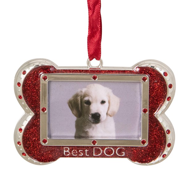 Northlight 3" Red and Silver-Plated Best Dog Bone Christmas Ornament