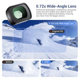 JJC Wide Angle Lens Compatible with DJI Osmo Pocket 3, Multi-Coated Magnetic 0.72x Wide Filter No Vignetting, Pocket3 Action Camera External Expanded View Lens Accessories