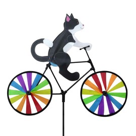 Windmill Garden Decoration Windmill Rotating Cat Dog Bicycle Design Rainbow Windmill Toy Outdoor Toy Gardening DIY Decoration (Black Cat)