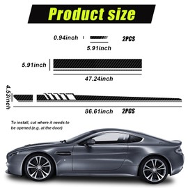 Dickno 5 PCS Car Hood Stripe Sticker, Vinyl Modified Rearview Mirror Decals, Racing Sports Auto Body Side Sticker Decoration, Universal Exterior Stickers for Skirt Roof Bumper (L, Carbon Fiber)