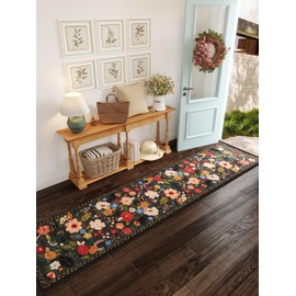 Rugcomf Runners for Hallways Kitchen Runner Rug Non Slip 2'x 10' Long Washable Runner Rugs with Rubber Backing Soft Floral Carpet Runner for Hallways, Kitchen, Laundry, Bedroom, Bathroom(Black)