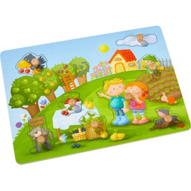 HABA 304430 Grab Puzzle Fruit Garden, 8-Piece Wooden Puzzle with Natural Motifs and Large, Non-Slip Wooden Buttons, Wooden Toy from 12 Months