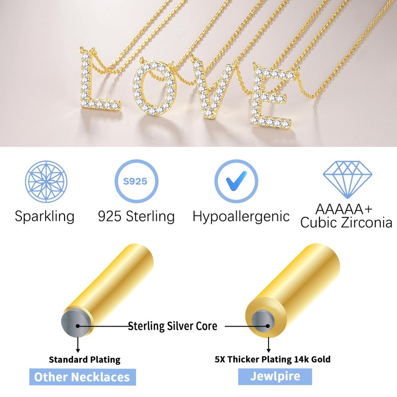 Jewlpire 14K Gold Initial Necklaces for Women, Initial Cubic Zirconia