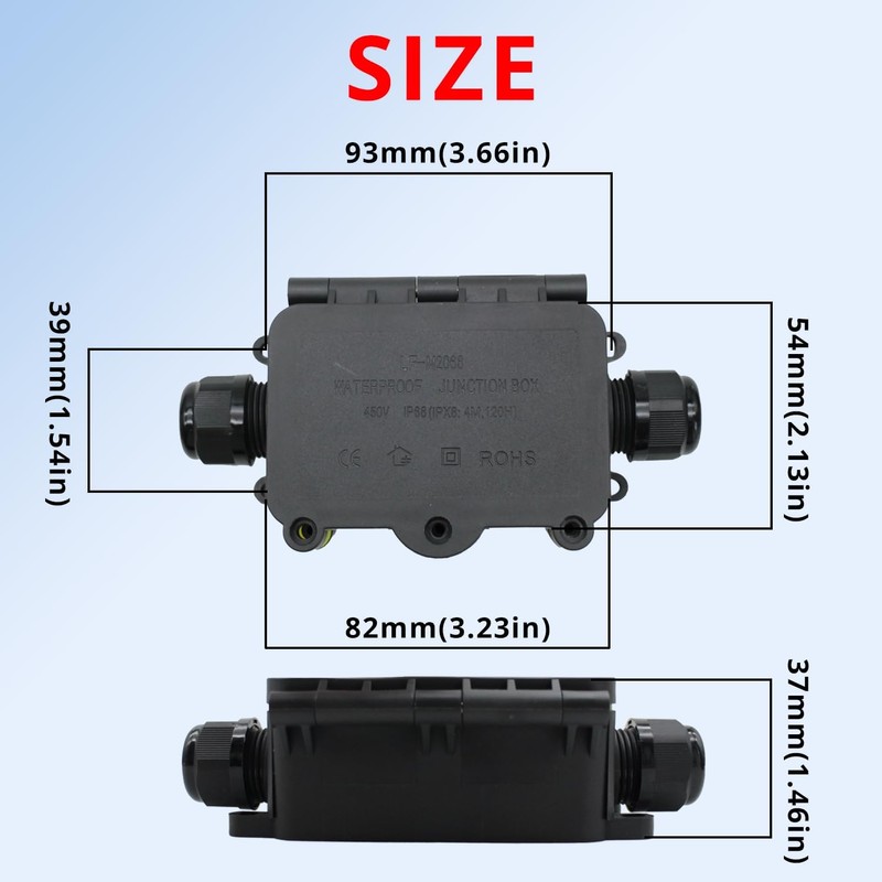 MAKERELE Small External Junction Box IP68,2 Way Clamshell-Type Underground Electrical