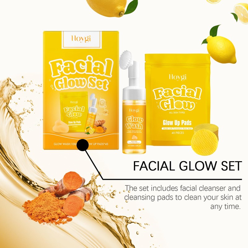 Facial Glow Set - Glow Wash, Glow Up Pads (40