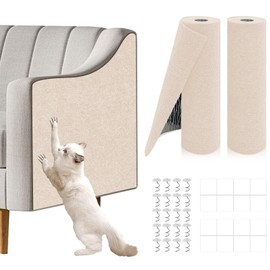 2 Pcs 39.4"x15.8" Cat Scratch Mat, Cat Scratch Couch Furniture Protector, Trimmable Self-Adhesive Cats Scratch Pads, DIY Cat Scratcher for Wall Protector and Covering Cat Tower (Beige)