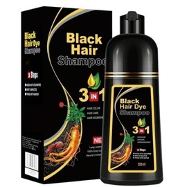 BWI, Shampoo Tinte Negro 3 en 1 Instantáneo para Cabello de Hombres y Mujeres – Shampoo hair dye, Cobertura Total de Canas, Ingredientes Herbales, Fácil Aplicación, Sin Amoníaco ni PPD, 500 ml