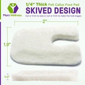 U Shaped Skived Felt Callus Horseshoe Pads - Adhesive Foot Pads That Protect Calluses from Rubbing On Shoes - Skived 1/4" - 25 Pack
