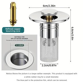 Stainless Steel Bathroom Sink Stopper, 1/2 Counts Anti-odor Basin Bouncing Core, Pop Up Bathroom Sink Plug, Sink Drain Stopper for Bathroom Bathtub:_Silver_2 Counts