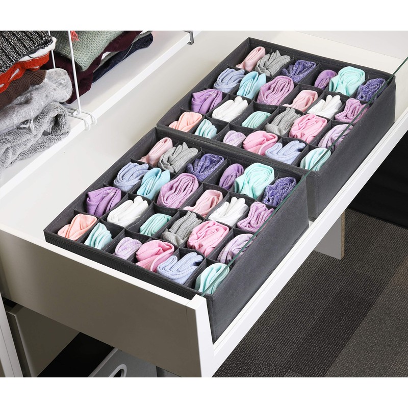 Simple Houseware 2 Pack Closet Sock Organizer, 24 Cell Drawer