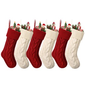 ELEGANTPARK Christmas Stockings 6 Pack Knitted Christmas Stockings Embroidered Ivory Red Stockings Christmas Holiday Fireplace Hanging Home Decoration Gifts for Family Kids 18?,New