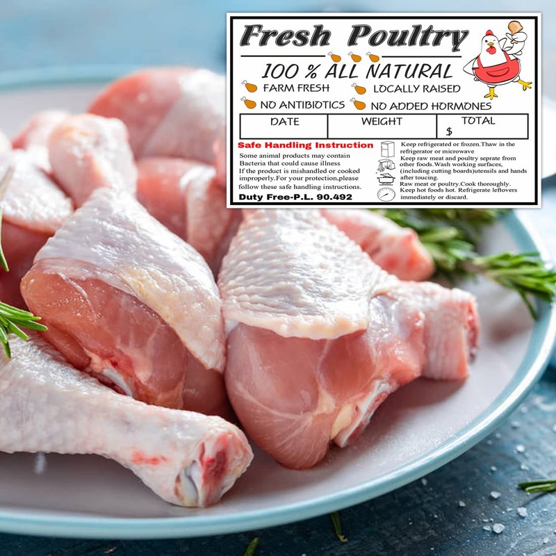 120pcs Poultry Freezer Labels with Safe Handling Instructions,Exemption P.L. 90-492(4x2.5
