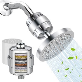 MOSU 20 Etapas Cabezal de Ducha con Filtración con Soporte, 6 Pulgadas cabezal de ducha de alta salida, Filtro especial para agua dura, Elimina el Clo