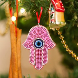 FLYAB Hamsa Hand Christmas Ornament - 2.36''x3.15'' Fibre Christmas Hanging Ornament with Evil Eye for Christmas Tree Decoration Car Hanging Ornament for Women Men Xmas New Year Holiday Party Favors