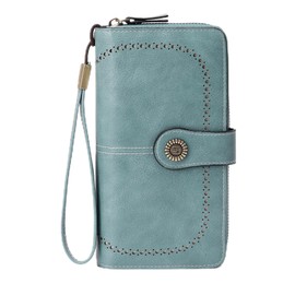 VONCOSS Women Zip Around Wallet Large Capacity Long Purse Credit Card Phone Holder Clutch with RFID Blocking, Light Blue, Women Rfid Blocking Wallet