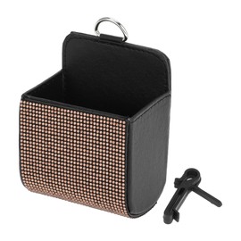 HOPESPANNER Universal 3.5" Length 2.4" Width 4.7" Height Car Trash Can Hanging Trash Bin Faux Leather Rhinestones 1 Pcs Black Gold Tone
