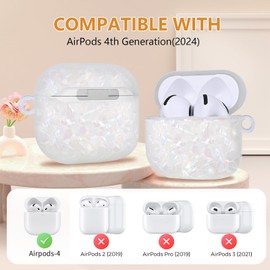 Lilbitty Case for AirPods 4 with Pearl Keyring, Bling Marble Design, TPU Material, Protective Case for Wireless Charging, Accessories for Girls and Women