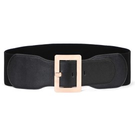 JASGOOD Women Dress Waist Belt Stretchy Elastic Vintage Belts for Dress Santa Belt with Metal Buckle