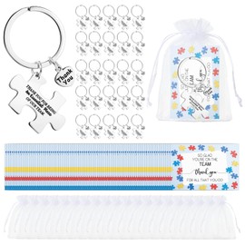 Sasylvia Team Gifts for Coworker Puzzle Inspirational Keychain Thank You Cards Team Appreciation Gifts for Employees Staff(50 Set)