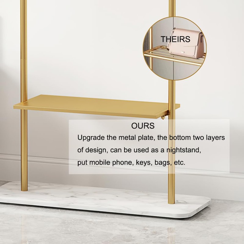 KaKaBB Gold Clothing Rack with Shelves, Coat Racks Freestanding with