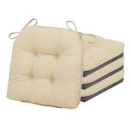 baibu Dining Chair Cushions Set of 4, Kitchen Chair Cushions, Chair Pads with Ties and Non Slip Backing, Shredded Memory Foam Seat Pads 4 Pack, 16.5" x16" x 4", Beige
