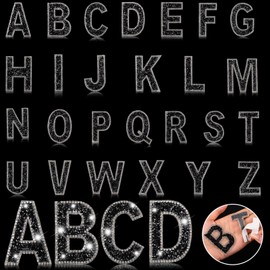 Yinder Glitter Resin Rhinestone Alphabet Letter Stickers Crystal Rhinestone Iron on Letter Self Adhesive A-Z Glitter Stickers for Art Clothing DIY Works(Black, 26 Pieces)