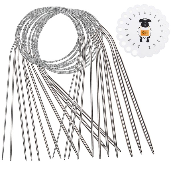 Coopay Stainless Steel Circular Knitting Needles 120 cm, Pack of 11 Round Knitting Needles with Metal Cable, Small Size Circular Knitting Needle Set, 1.5 mm, 1.75 mm, 2.0 mm, 2.5 mm, 2.75 mm, 3.0 mm,