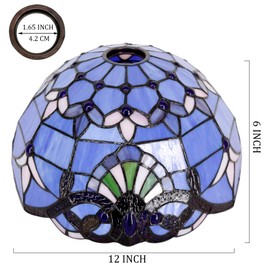 Tiffany Lamp Shade Replacement 12X6 Inch Stained Glass Lampshade Only 1-5/8-Inch Fitter Opening for Arched Floor Lamp, Torchiere Lamp, Pendant Light (Blue Purple Baroque)