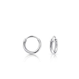 DTPsilver - Women's Small Hoop Earrings 925 Sterling Silver or Rose Gold Plated - Helix/Tragus/Cartilage - Thickness 1.2 mm - Diameter 8 mm, Sterling Silver