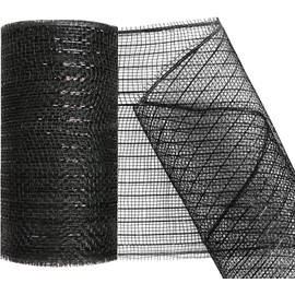 Poly Burlap Deco Mesh -5.9 Inch Wide Deco Poly Decorative Mesh Ribbon Rolls for Halloween Decoration DIY Crafts Making (Black)