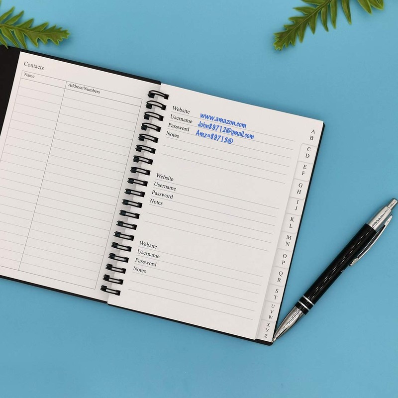Nokingo Spiral Password Book with Tabs - 5x7 inch Password