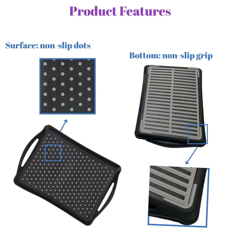 Non Slip Serving Tray with Handles, Food-Safe Platters for Snack