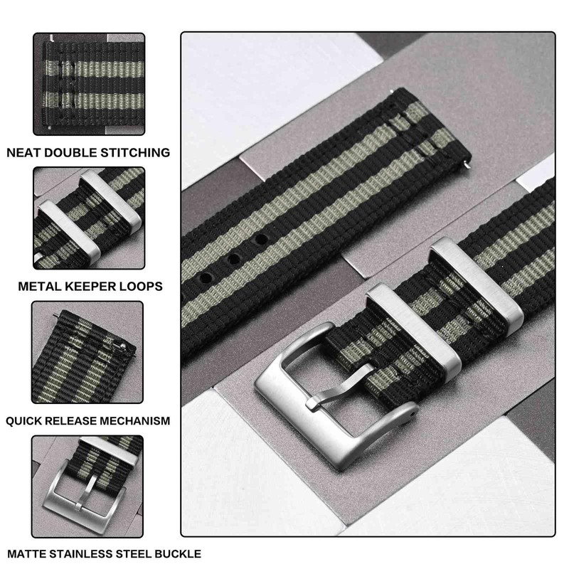 [Anbeer] Nylon Watch Band, Two-Piece Quick Release Replacement Strap with