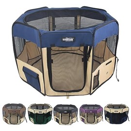 EliteField 2-Door Soft Pet Playpen (2 Year Warranty), Exercise Pen, Multiple Sizes and Colors Available for Dogs, Cats and Other Pets (42" x 42" x 24"H, Beige+Green)