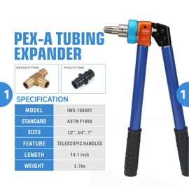 iCrimp IWS-1960DT ProPEX Expansion Tool Kit, Auto Rotation PEX-a Tubing Expander with 1/2'', 3/4'', 1'' Auto Rotation Expansion Heads and PEX Tubing Cutter