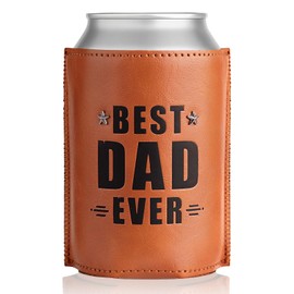 Gifts for Dad Best Dad Ever Leather Can Cooler Sleeve – Insulated Beer Can Holder for Dad, Stepdad, Grandpa, Husband, Father’s Day Birthday Gift, Christmas Stocking Stuffer, Retirement Present for Men