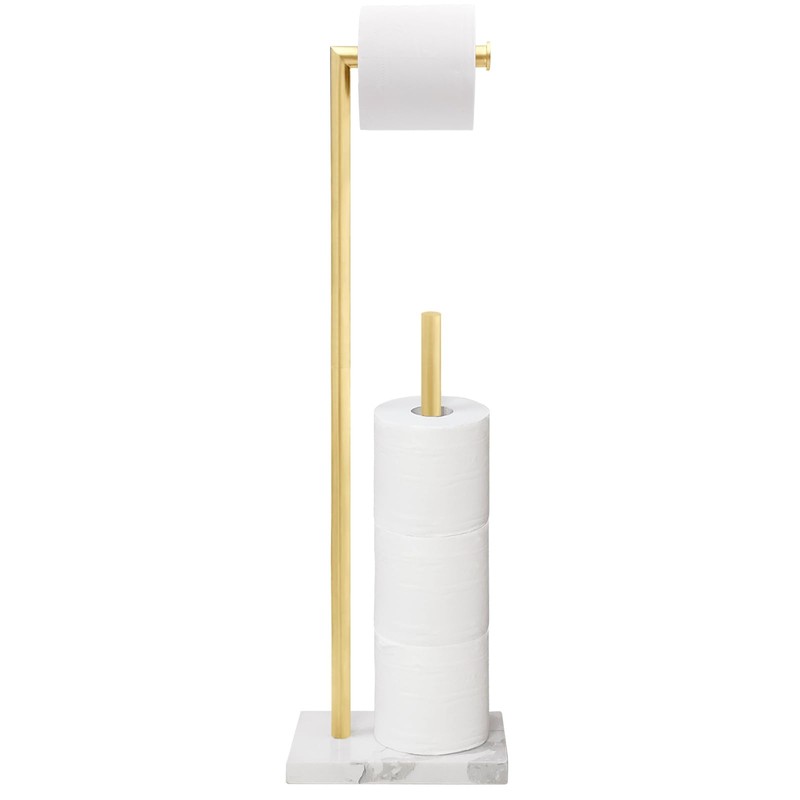 GZILA Toilet Paper Holder Stand Brushed Gold with Reserve, Marble