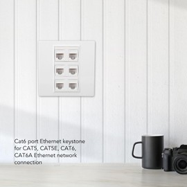 6 Port Ethernet Wall Plate, Removable Female to Female Ethernet Jack Wall Plate, No Wiring Connection for Cat6 6a 5 5e Ethernet Devices, for Work Home