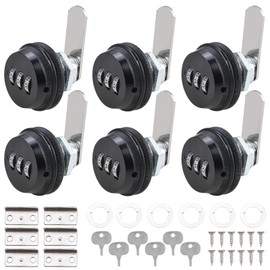 RealPlus Combination Cam Lock 3/4" Cylinder Coded Cabinet Lock Metal Security Locks Bright Chrome Password Locks for Cabinet Drawers, Black (6 Pack)