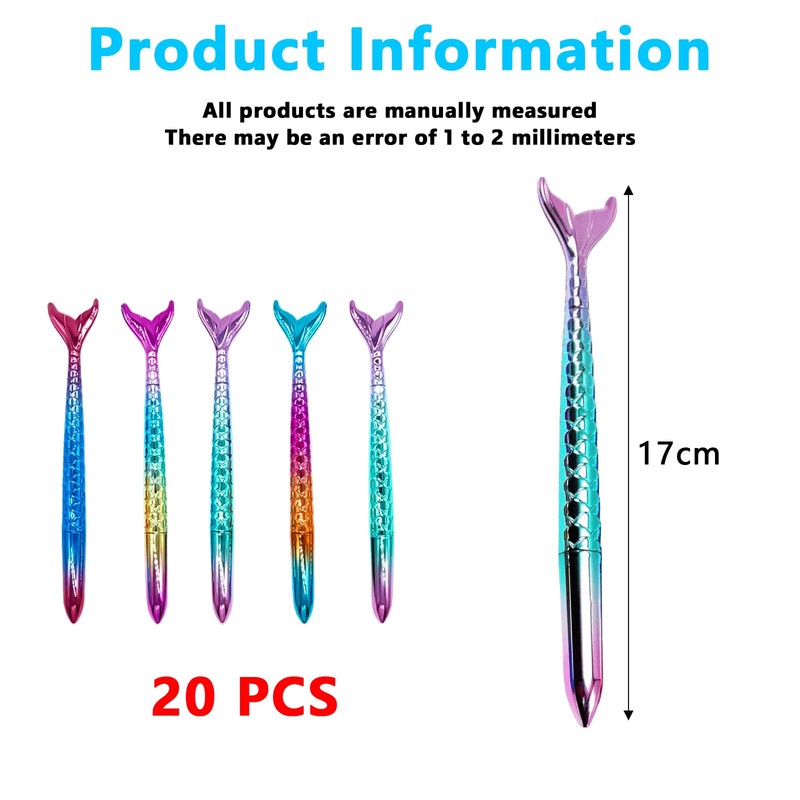 Leikurvo Pack of 20 Mermaid Gel Pens, Creative Fishtail Gel