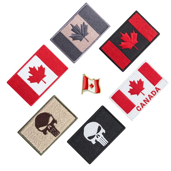 Canada Flag Patch Velcro Patches Tactical Tags Patches Canadian Maple Leaf Embroidered Patch for Backpacks Caps Hats Jackets Pants Uniform Emblem Police Patch 6 pcs with a Canada Flag Brooches