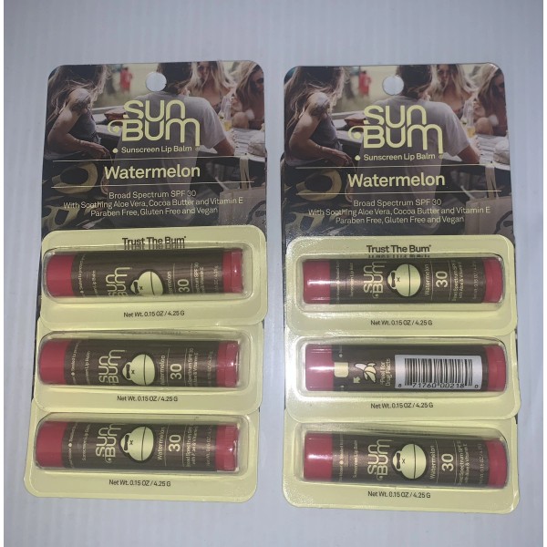 Sun Bum (6) Sunscreen Lip Balms SPF 30, Aloe, Cocoa