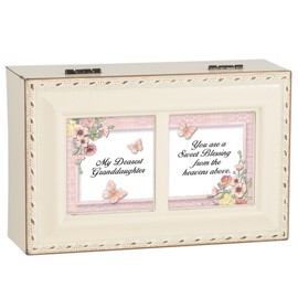 Cottage Garden Dearest Granddaughter Sweet Bless Ivory Rope Trim Jewelry Music Box Plays Ave Maria