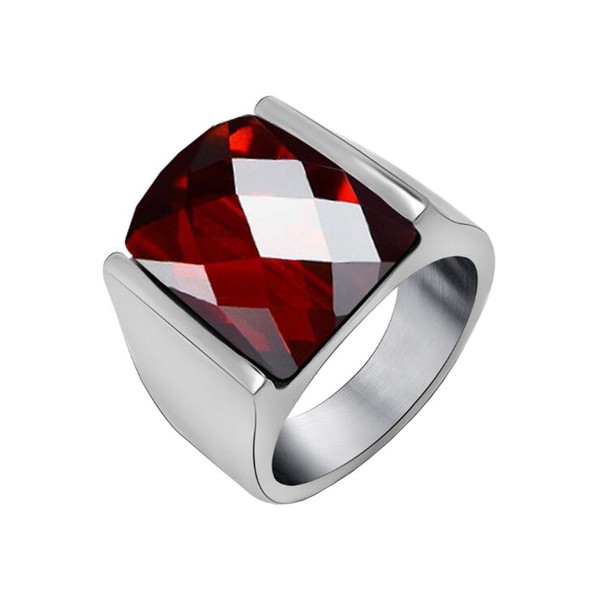 PAURO Men's Stainless Steel Diamond Cut Agate Gemstone Ring with