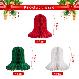 Easy Joy 12pcs Christmas Paper Honeycomb Retro Red Hanging Paper Bells Decorations White Green Honeycomb for Christmas Birthday New Year Party Winter Home Decorations