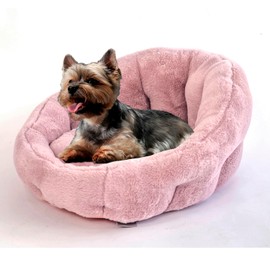 KindTail Small Orthopedic Dog and Cat Bed - Faux Fur Luxury Cuddler for Pets Under 15 lbs, Comfortable Waterproof Material with Nylon Base - 20" x 14" x 10" (Pink, Small)