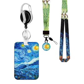 Card Case with Strap, ID Card Holder, ID Case with Clip, Key Ring Strap, ID Holder for Women, Teachers, Nurses, Doctor, Student (Sunset)