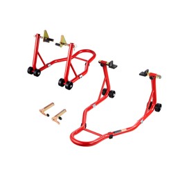 VEVOR Motorcycle Stand Lift (385kg Load) Front and Rear Double Fork Stand, Rear U+L Fork Swing Arm Spool Stand for Most Yamaha Honda Kawasaki Suzuki Motorcycles Red