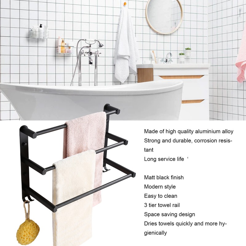 3 Tiers Bath Towel Bar Wall Mounted Bathroom Towel Hanger