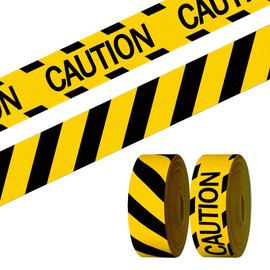 2 Rolls 14 Yards Grosgrain Caution Tape - 7/8" Yellow and Black Striped Ribbon for Gift Wrapping, DIY, Hazardous Areas